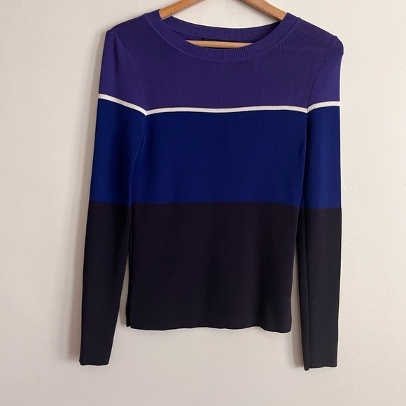 julio Sweaters - Julio ColorBlock Purple Blue Viscose Blend Long Sleeve Sweater Pullover